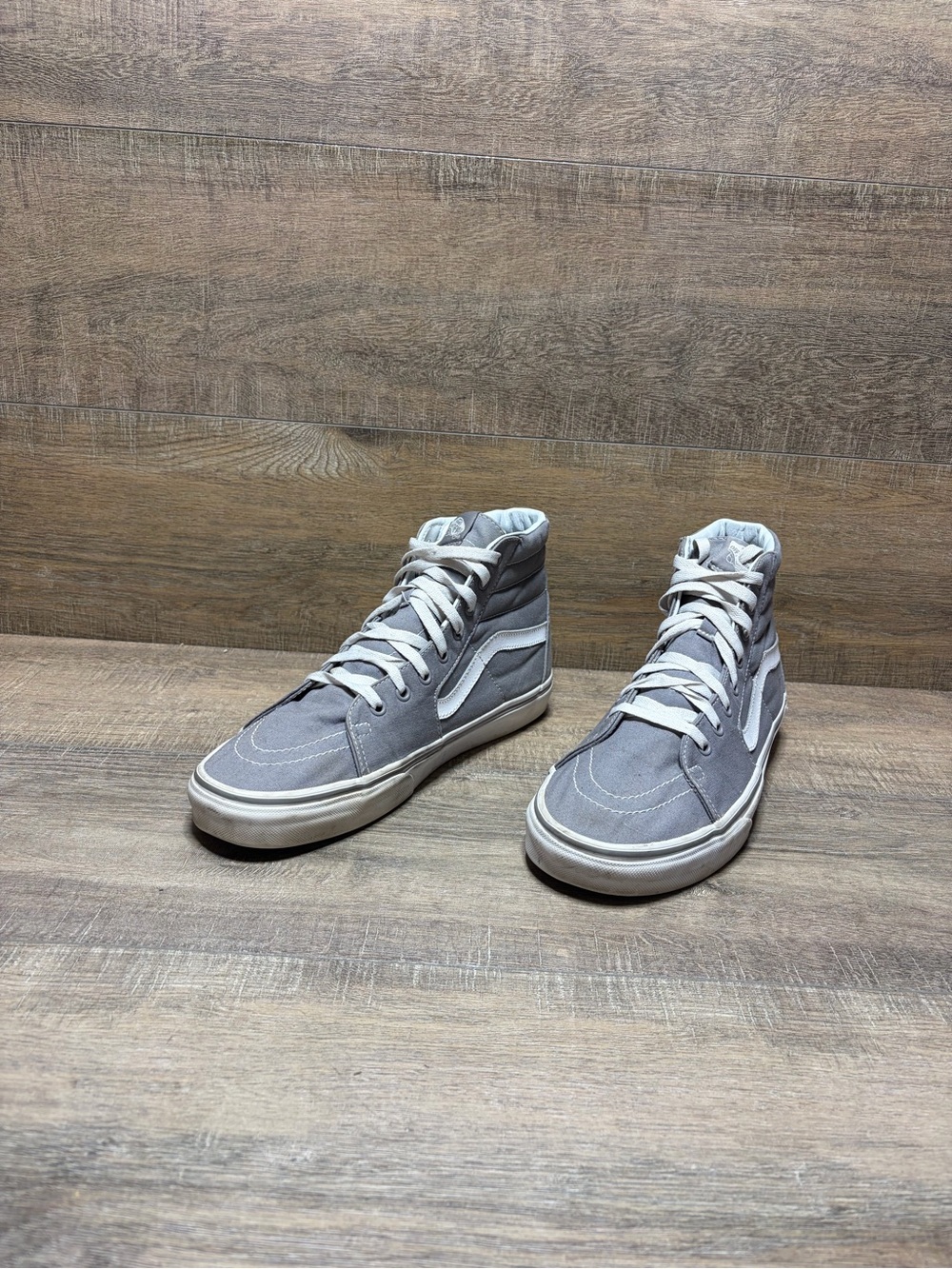 Vans Men's High-Top Skate Sneakers in Light Gray with White Stripe